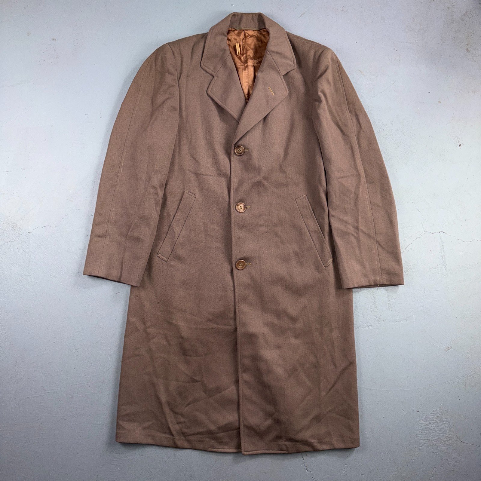 VTG 1930s 1940s Coat Trench Mens 40 Wool Gabardine Like Rockabilly Overcoat