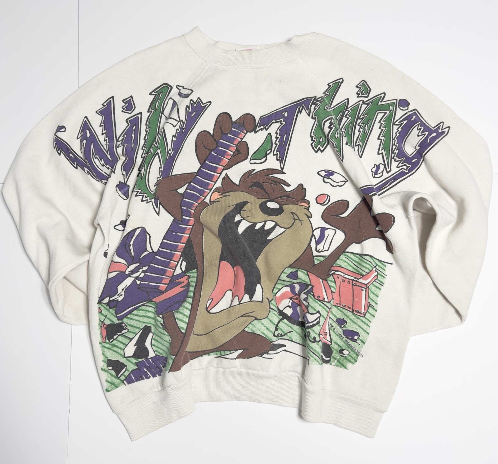 VTG 1994 FREEZE Taz AOP Sweatshirt Sz M Double Sided Looney Tunes Oversized