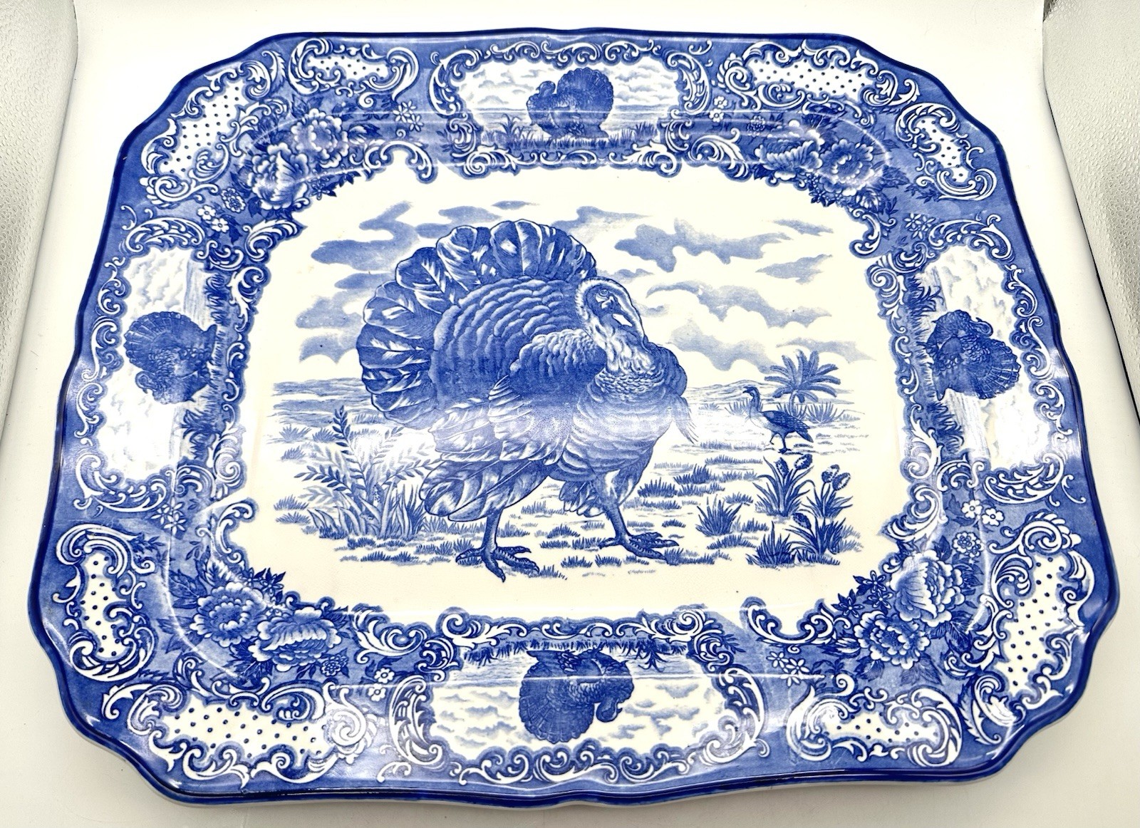 Nikko Stone China Turkey Rectangular Serving Platter Blue & White - Hand Painted