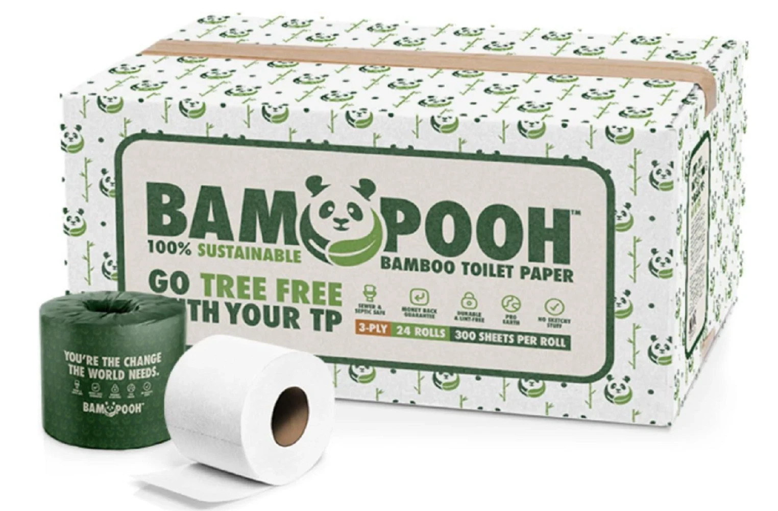 24 Rolls , Bamboo Story, Bamboo Toilet Paper Unbleached,3 Ply and 300 Sheets US