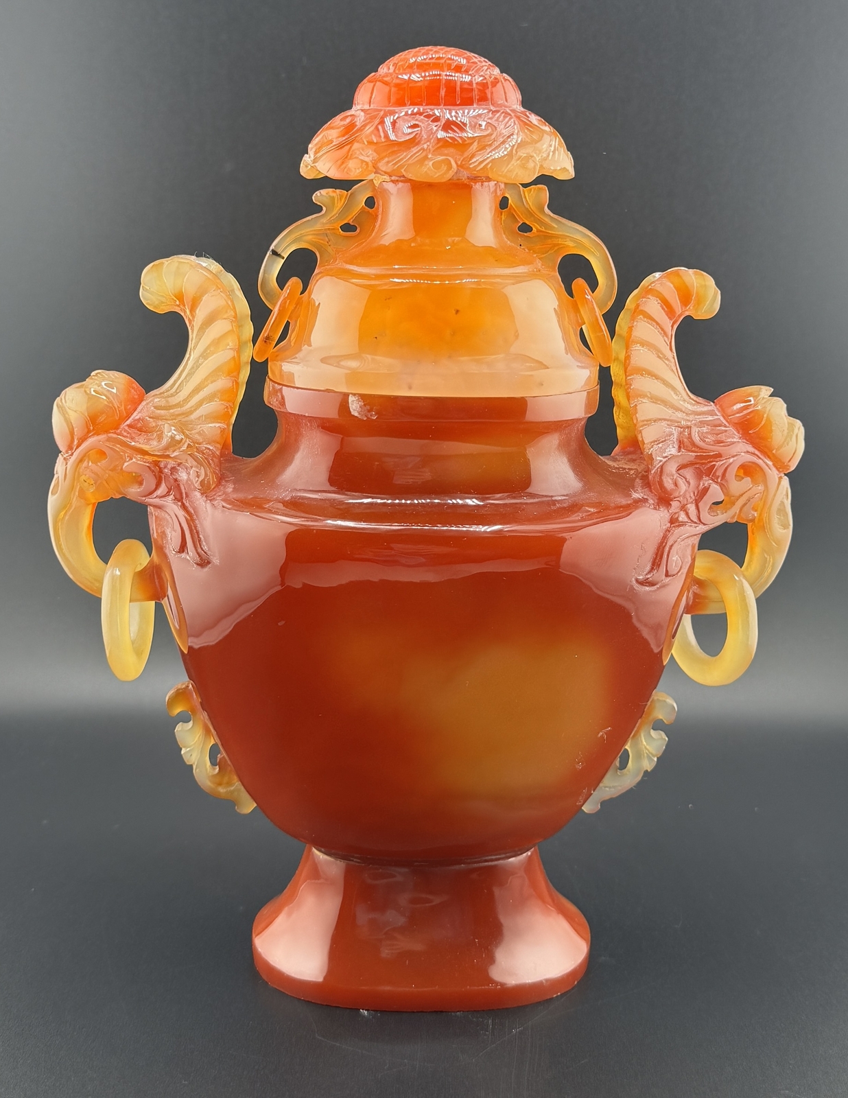 Antique Chinese Natural Carved Red Agate Urn 9.5\