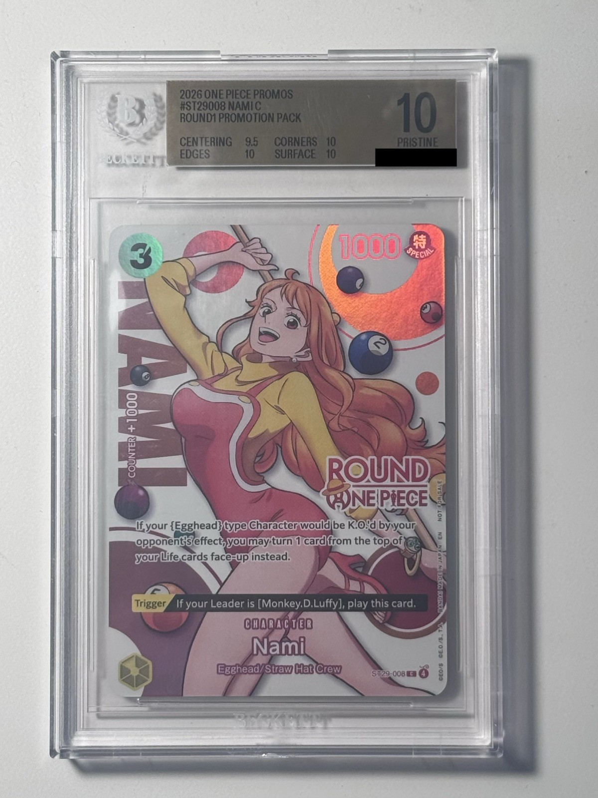 2026 One Piece Promos Nami Round 1 Promo ST29-008 BGS 10 Pristine GOLD Label