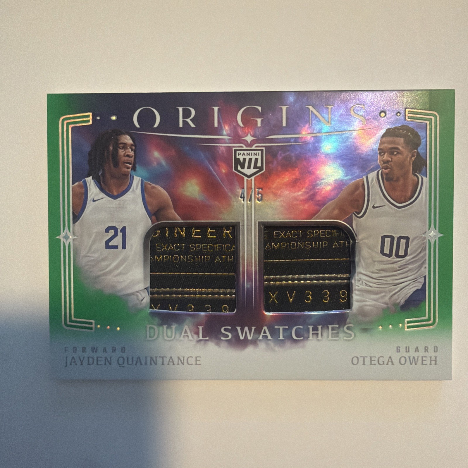 2025-26 Panini Origins Jayden Quaintance & Otega Oweh Dual Swatches Green 4/5