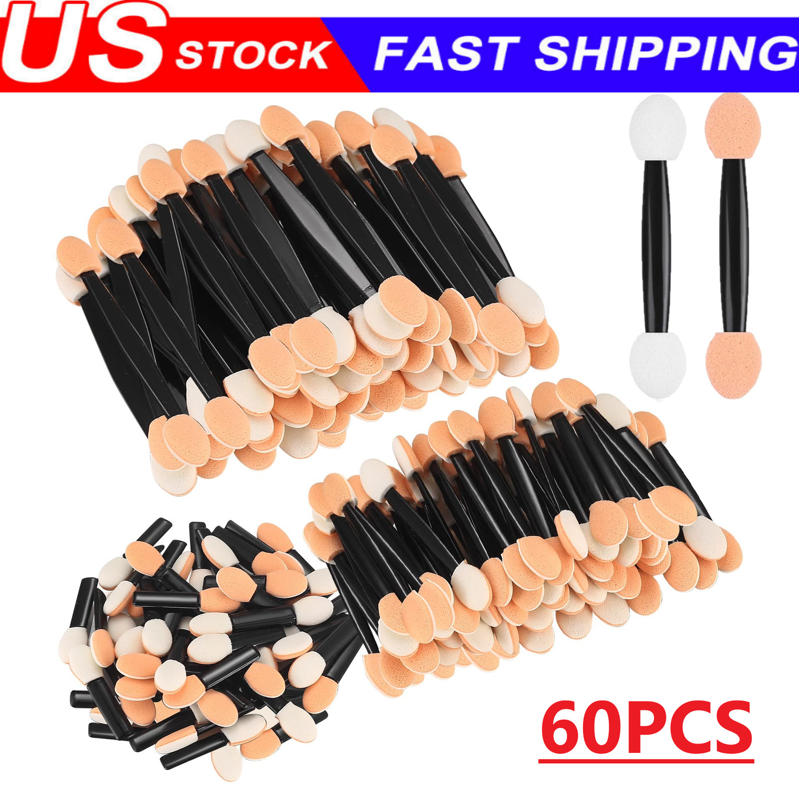 60Pcs Disposable Eyeshadow Brush, Double Ended Sponge Eye Shadow Applicator 60Pcs Disposable Eyeshadow Brush, Double Ended Sponge Eye Shadow Applicator