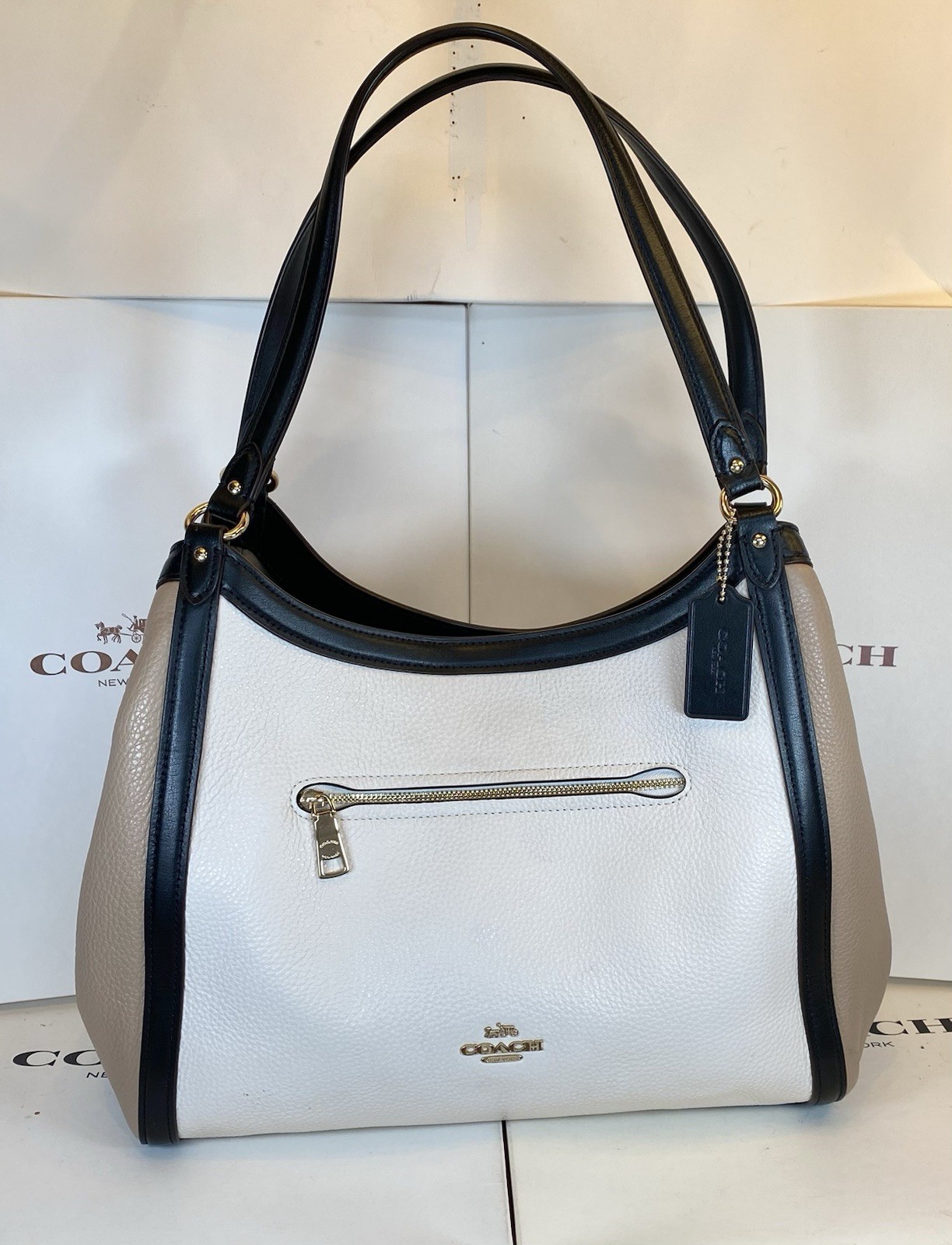 New Coach C6828 Lexy Shoulder Bag In Colorblock Pebbled Leather Chalk/Multi
