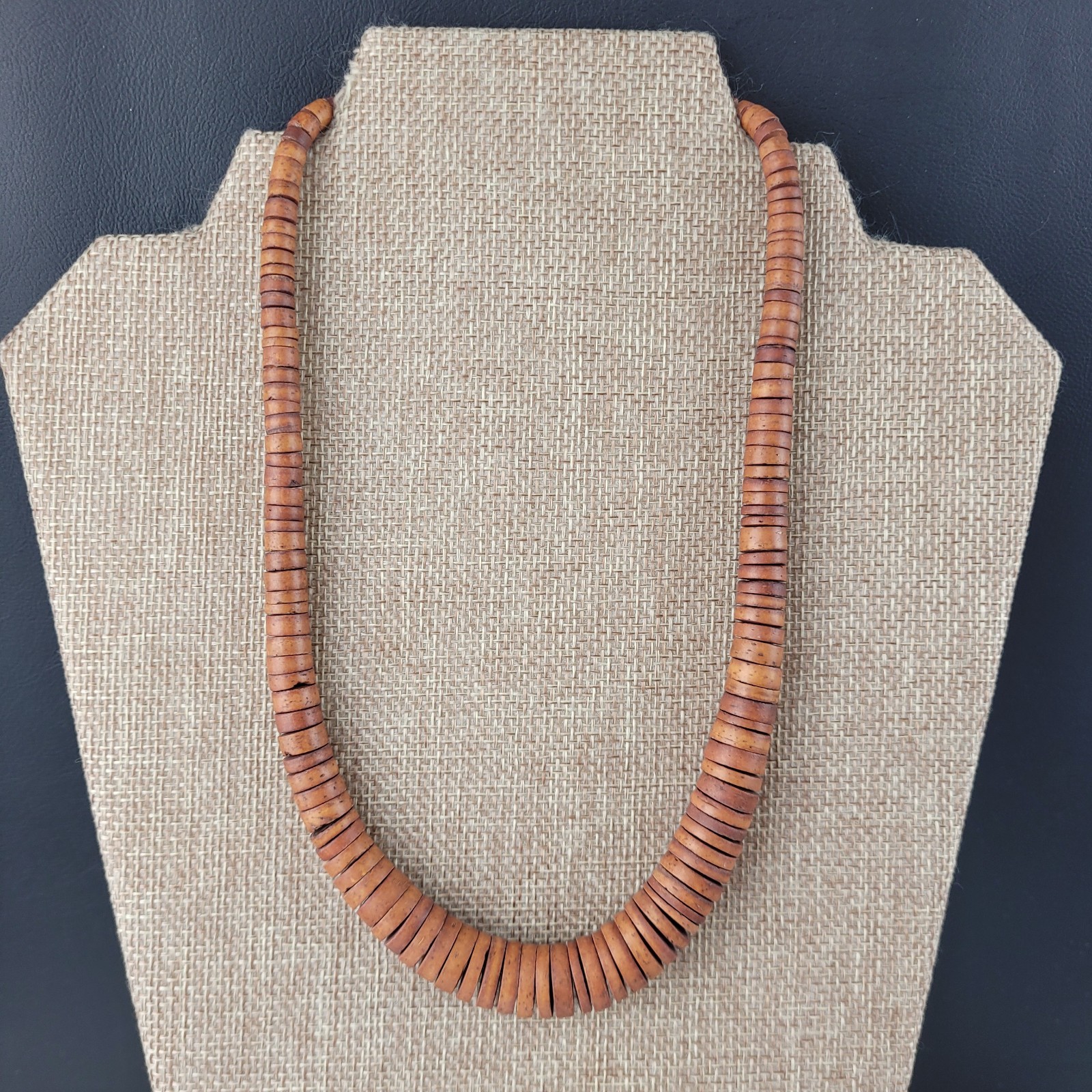 Vintage Variegated Wood Disk Bead Necklace 17 Vintage Variegated Wood Disk Bead Necklace 17