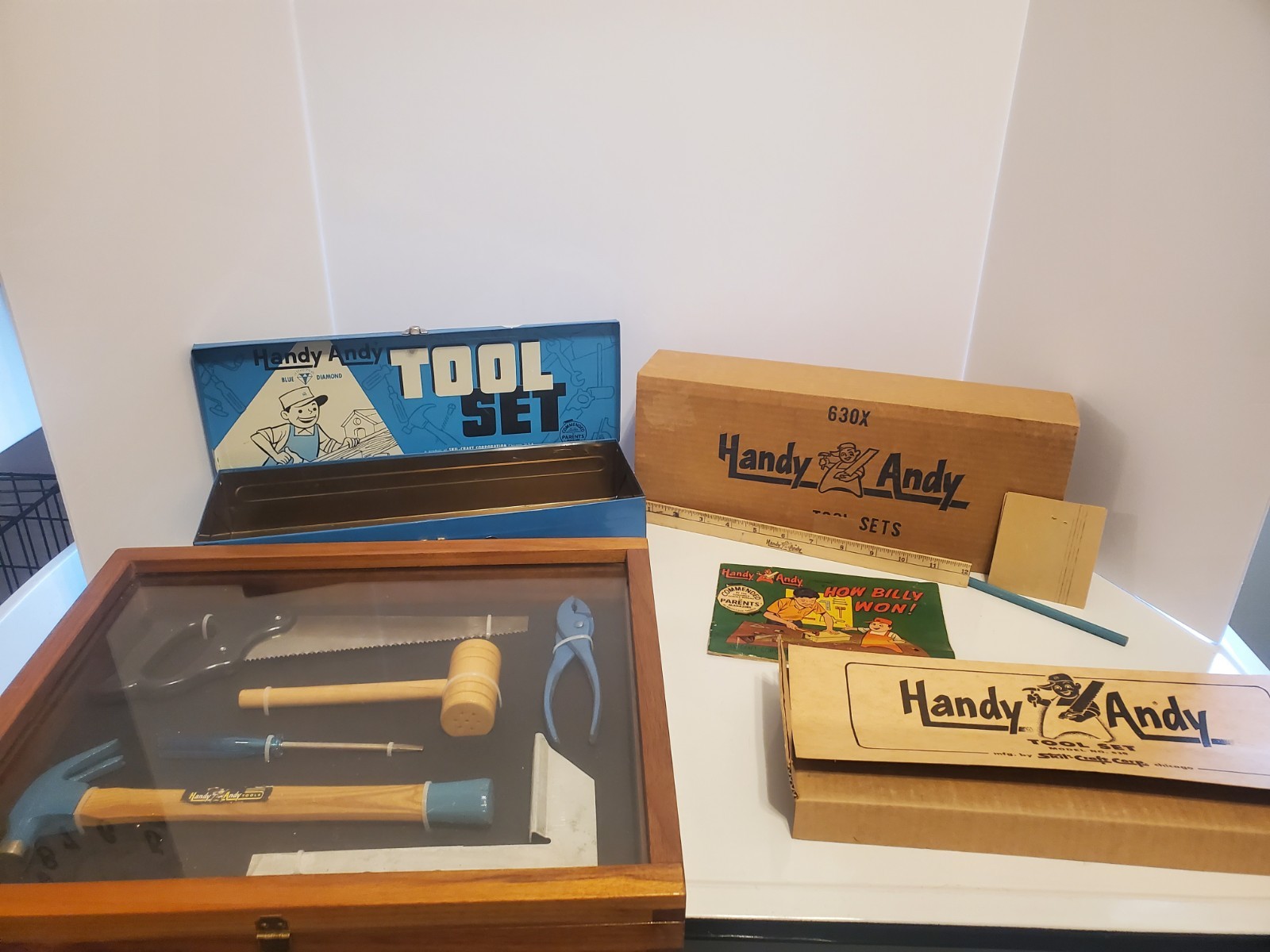 Vintage Handy Andy Blue Diamond Tool Set 630X Complete Condition Wood Box Lot