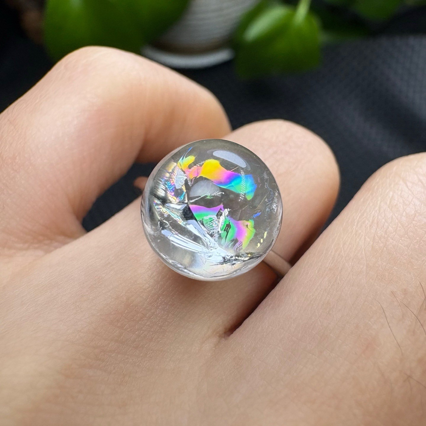 New arrival: Natural white crystal ring with colorful effects