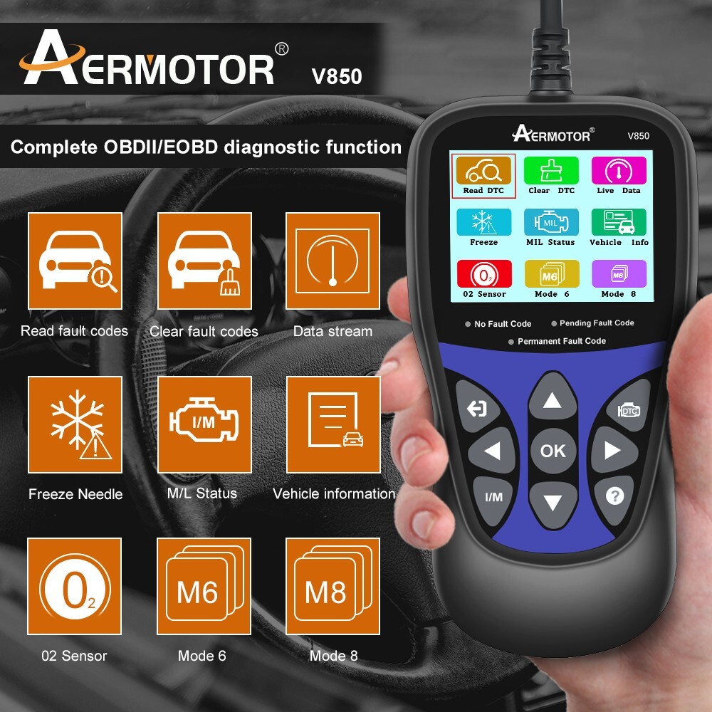 Aermotor V850 OBD2 Scanner Code Reader Car Diagnostic Scan Tool Check Engine