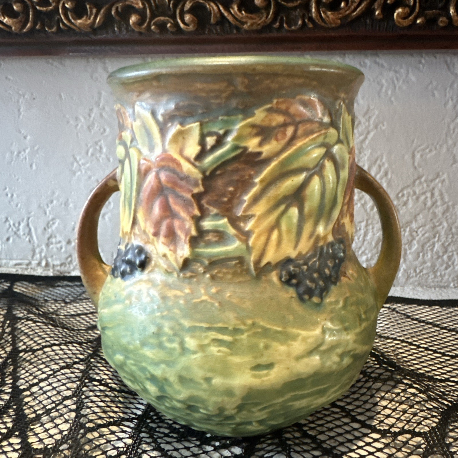 Roseville Pottery Blackberry Vase Handles #282-6 Arts and Crafts Mission 1932