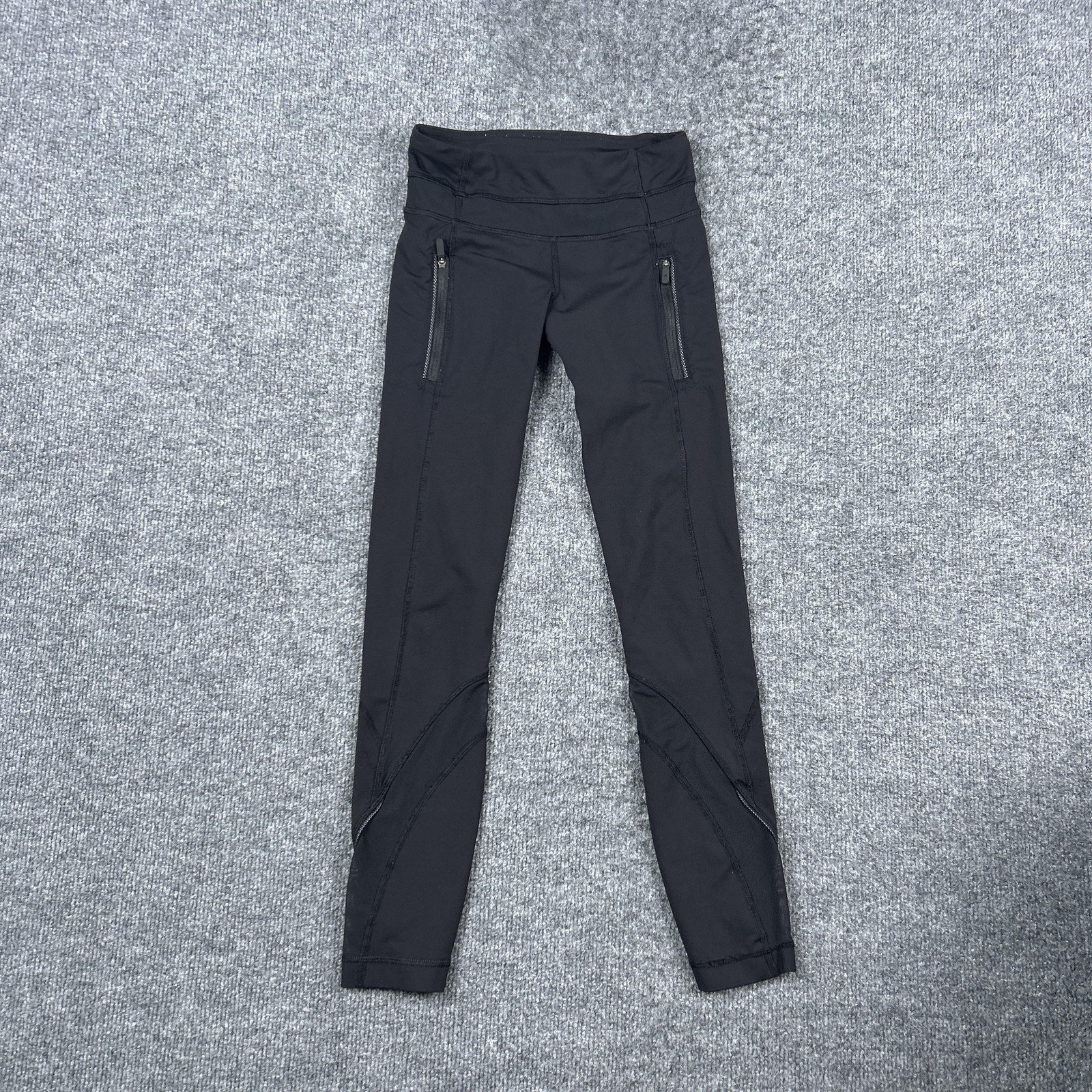 Lululemon Pants Womens 2 Black Mid Rise Ankle Leggings Zip Pockets Running