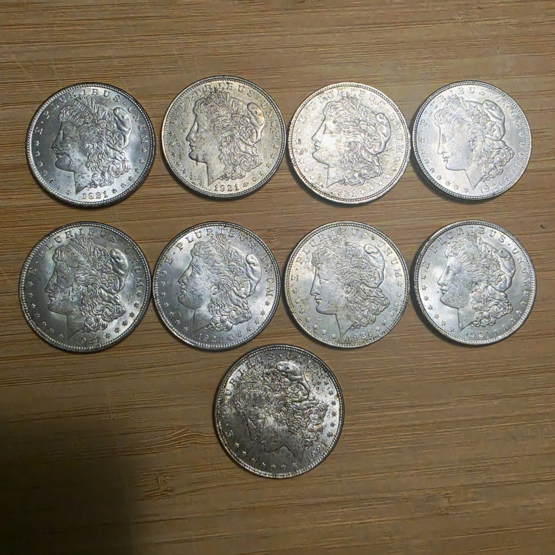 Morgan Silver Dollar $1 Lot of 9 Coins A/U 1921-P Business Strike 0.900 Silver