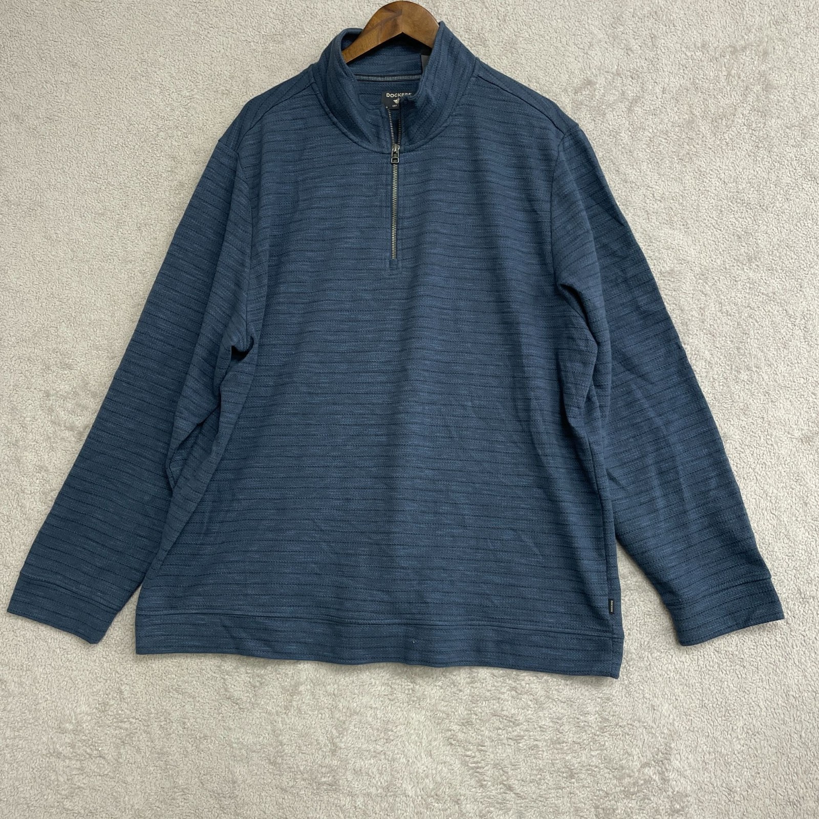 NWOT Dockers Men\'s XXL Blue Quarter-Zip Pullover Long Sleeve Striped Sweatshirt