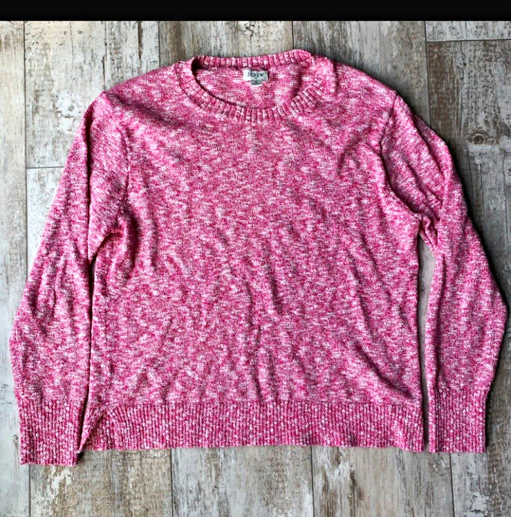 J.CREW Women\'s Pink/White Heathered Knit Crew Neck Pullover Sweater M J.CREW Women\'s Pink/White Heathered Knit Crew Neck Pullover Sweater M
