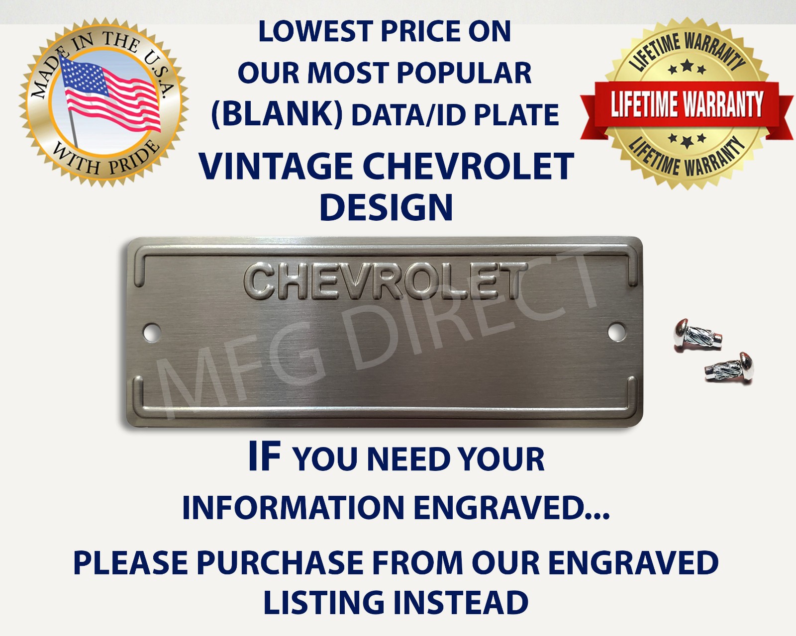 CHEVROLET VIN DOOR DASH TAG SERIAL NUMBER DATA PLATE CHEVY DATA PLATE (BLANK)