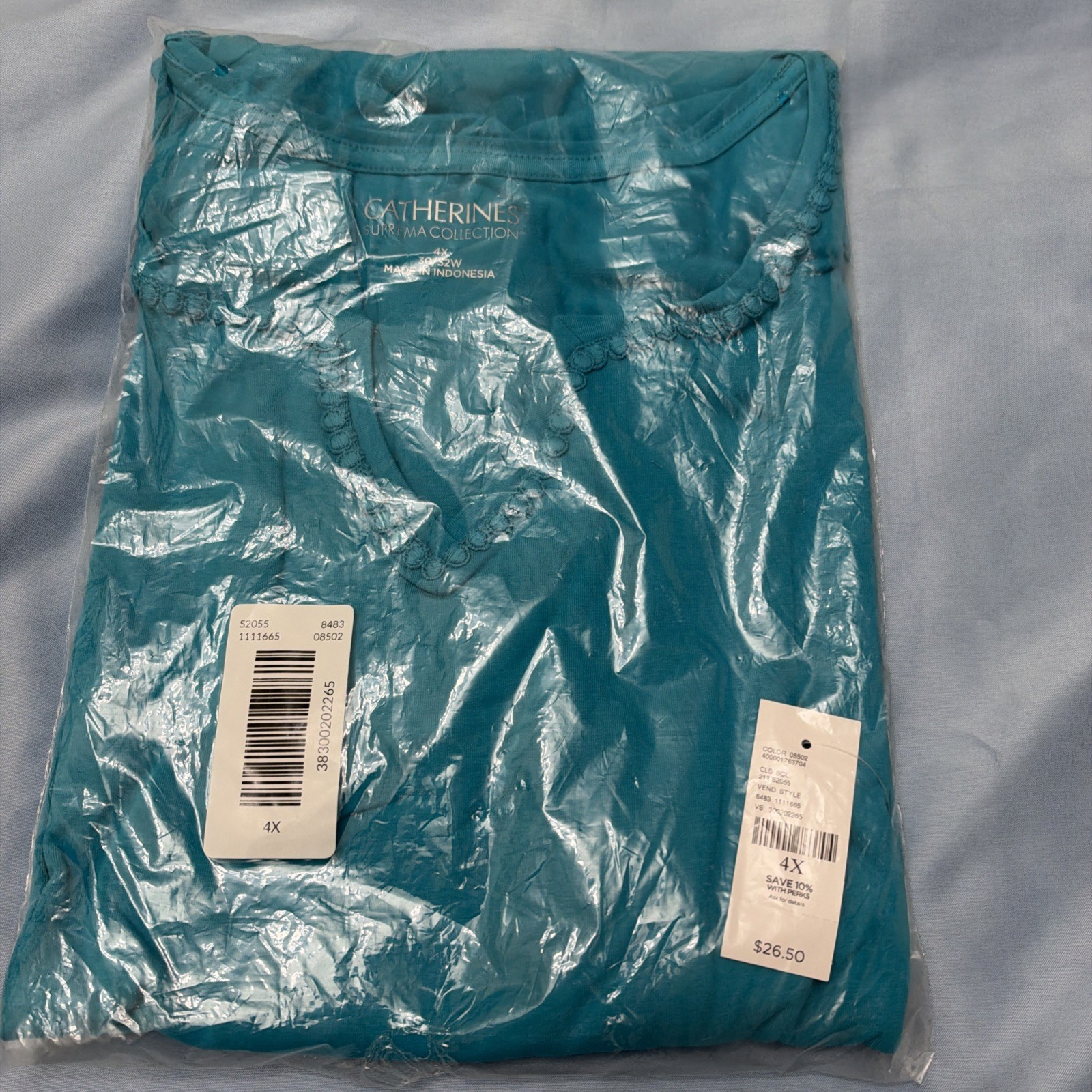 Catherines Suprema Collection Blue V-Neck Top 4X 30/32W NEW