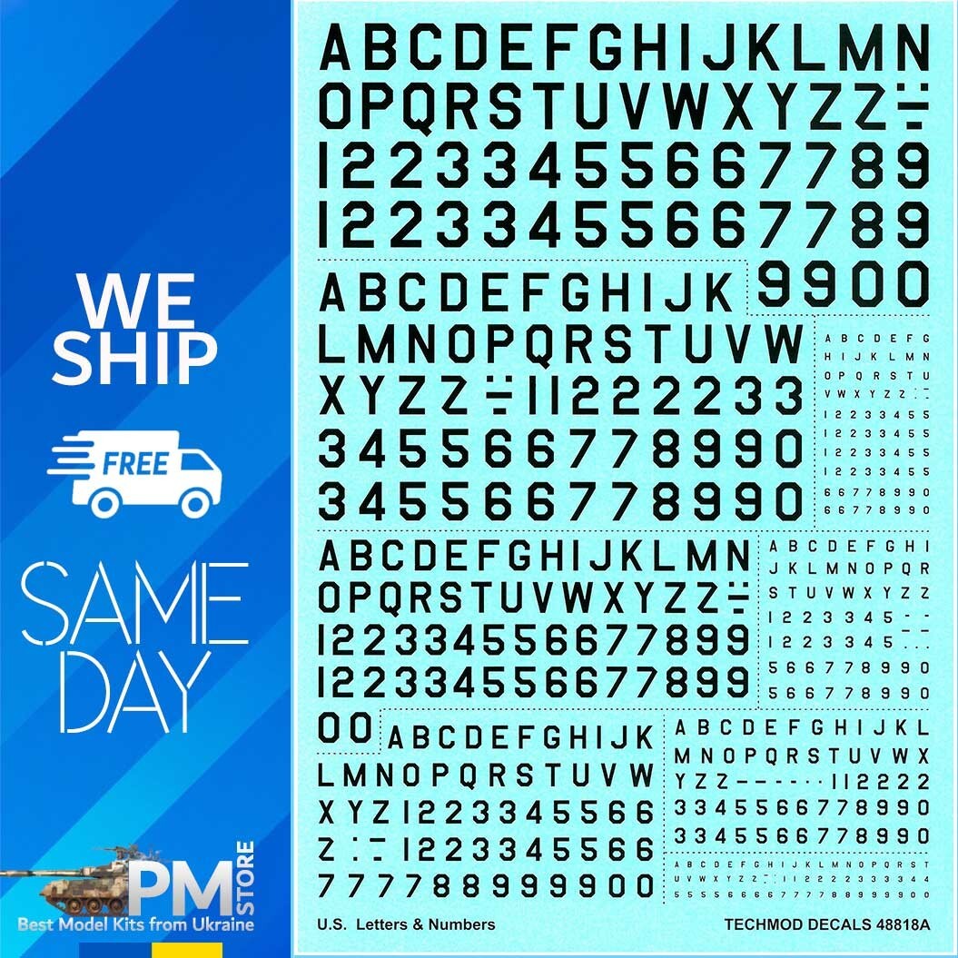 Techmod 48818 1/48 U.S. Letters & Numbers in Black for aircraft wet decal