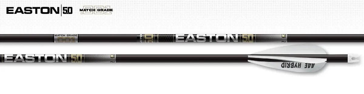 Easton 5.0 5mm Match Grade 300 Spine Fletched Hybrid Vanes HIT w/ collars 6pk