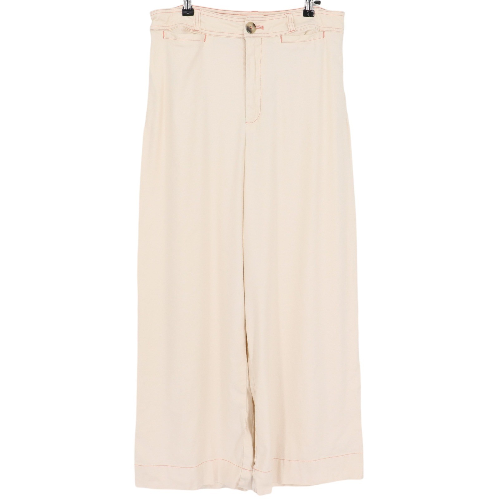 Maeve Anthropologie Womens Ivory Wide Leg Cropped Pants Pink Topstitch Size 31