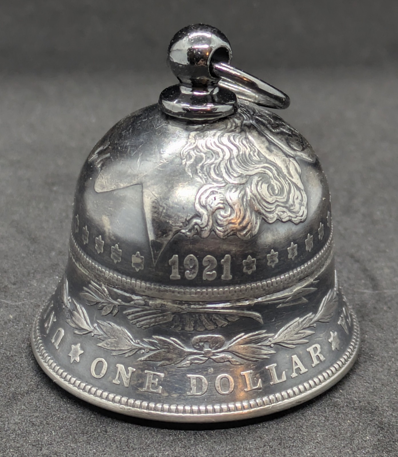 Custom Handmade 1921 Morgan Silver Dollar Coin Bell - Motorcycle Guardian Bell