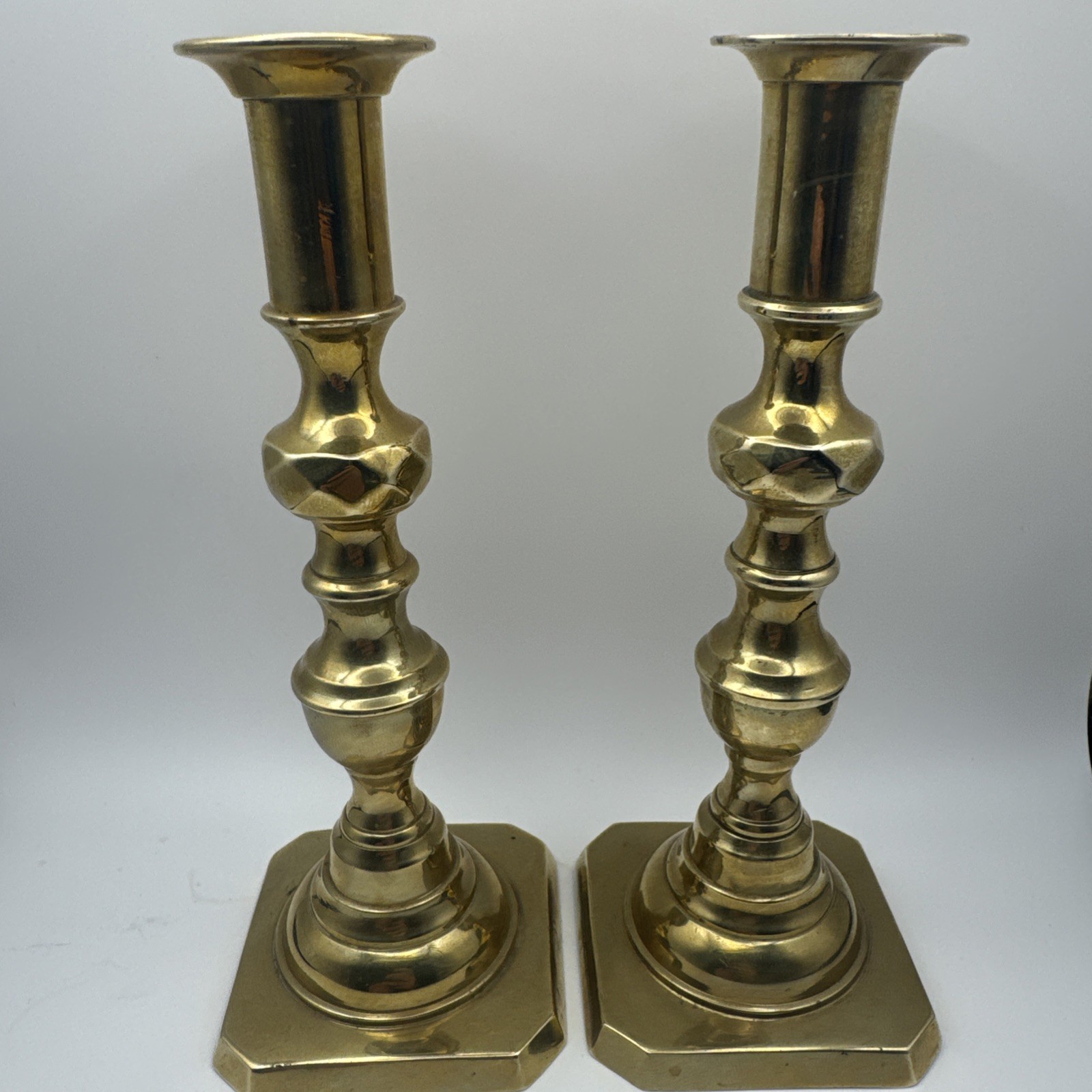 Brass Candlesticks Early 19th Century Heavyweight  Antique Rare Pair 8” 