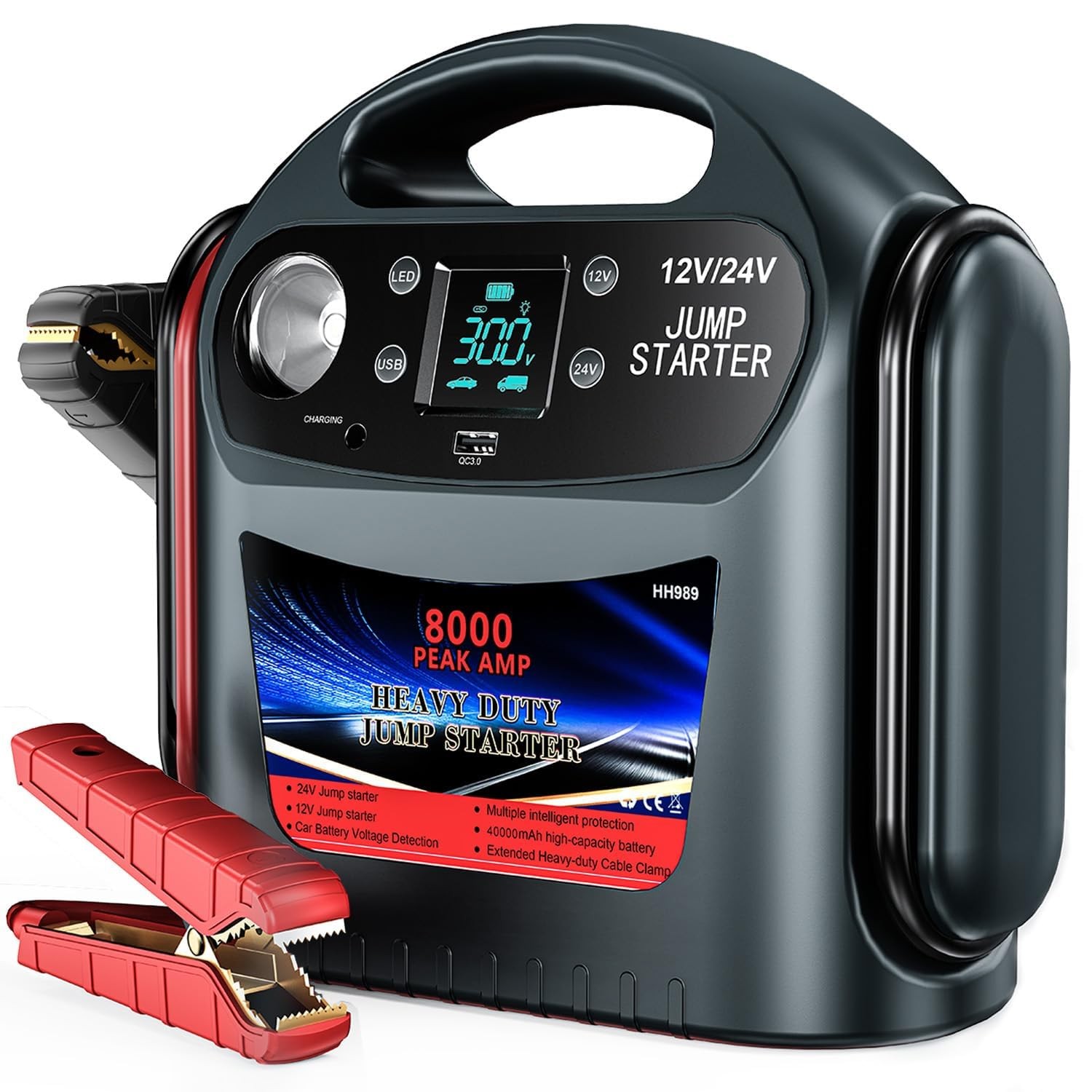 8000A Car Battery Jump Starter, Heavy Duty Box Gas & Diesel Vehicles, 12V/24V 8000A Car Battery Jump Starter, Heavy Duty Box Gas & Diesel Vehicles, 12V/24V