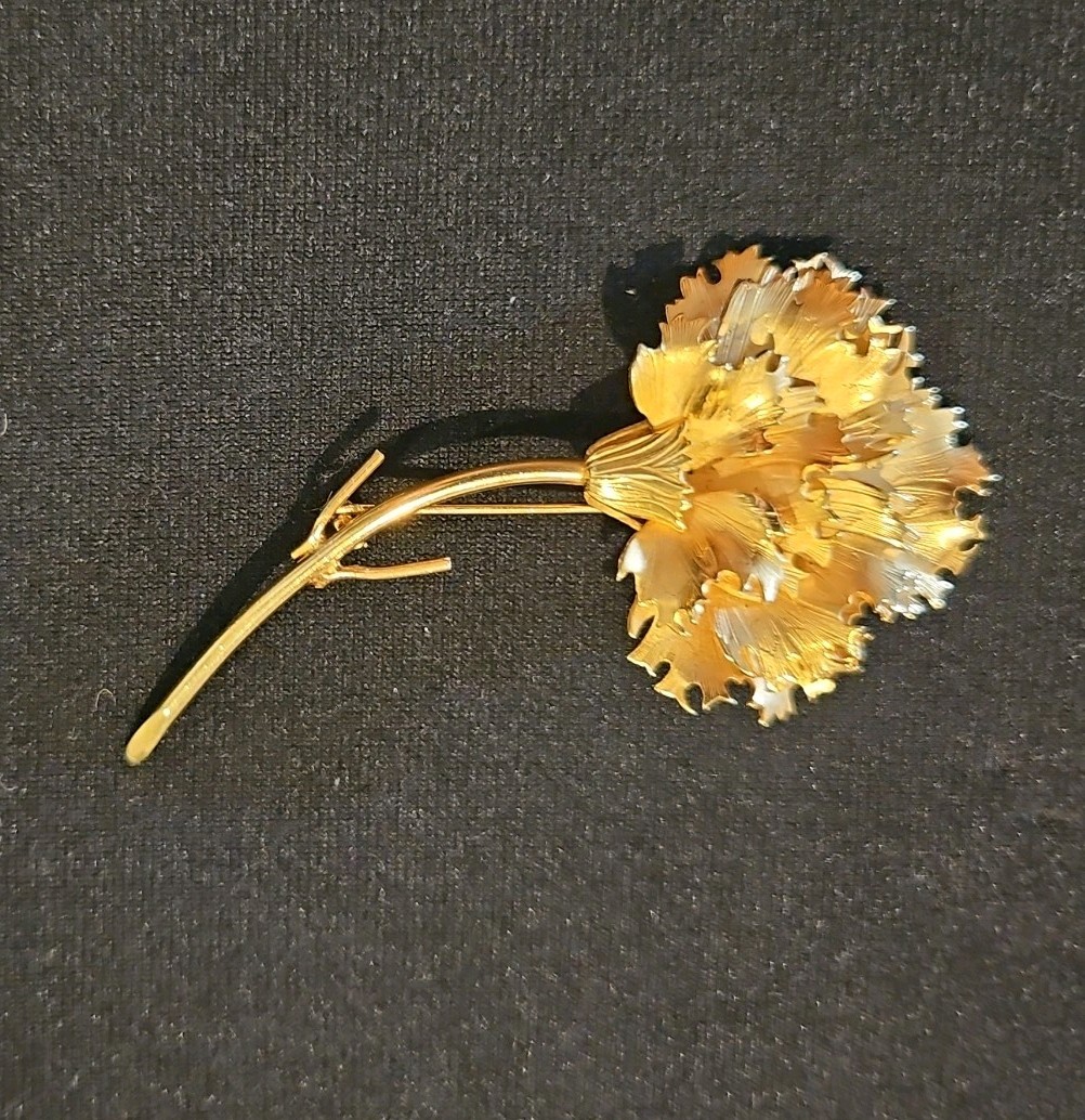 Vintage Lg Giovanni 3.25” Carnation Flower Brooch Pin, Gold Plated, Gorgeous 