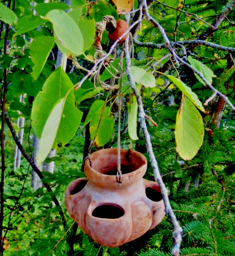 Vintage 70\'s Hand Thrown Hanging Terracotta Bowl Planter Hens Chicks Succulents