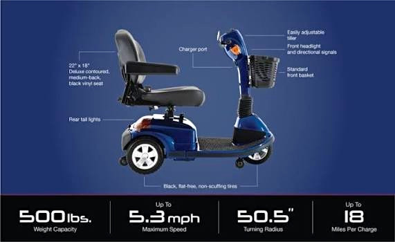 Drive Medical 4-Wheel Mobility Scooter 500 lb 5.3 mph 18mi/Charge Blue/Black