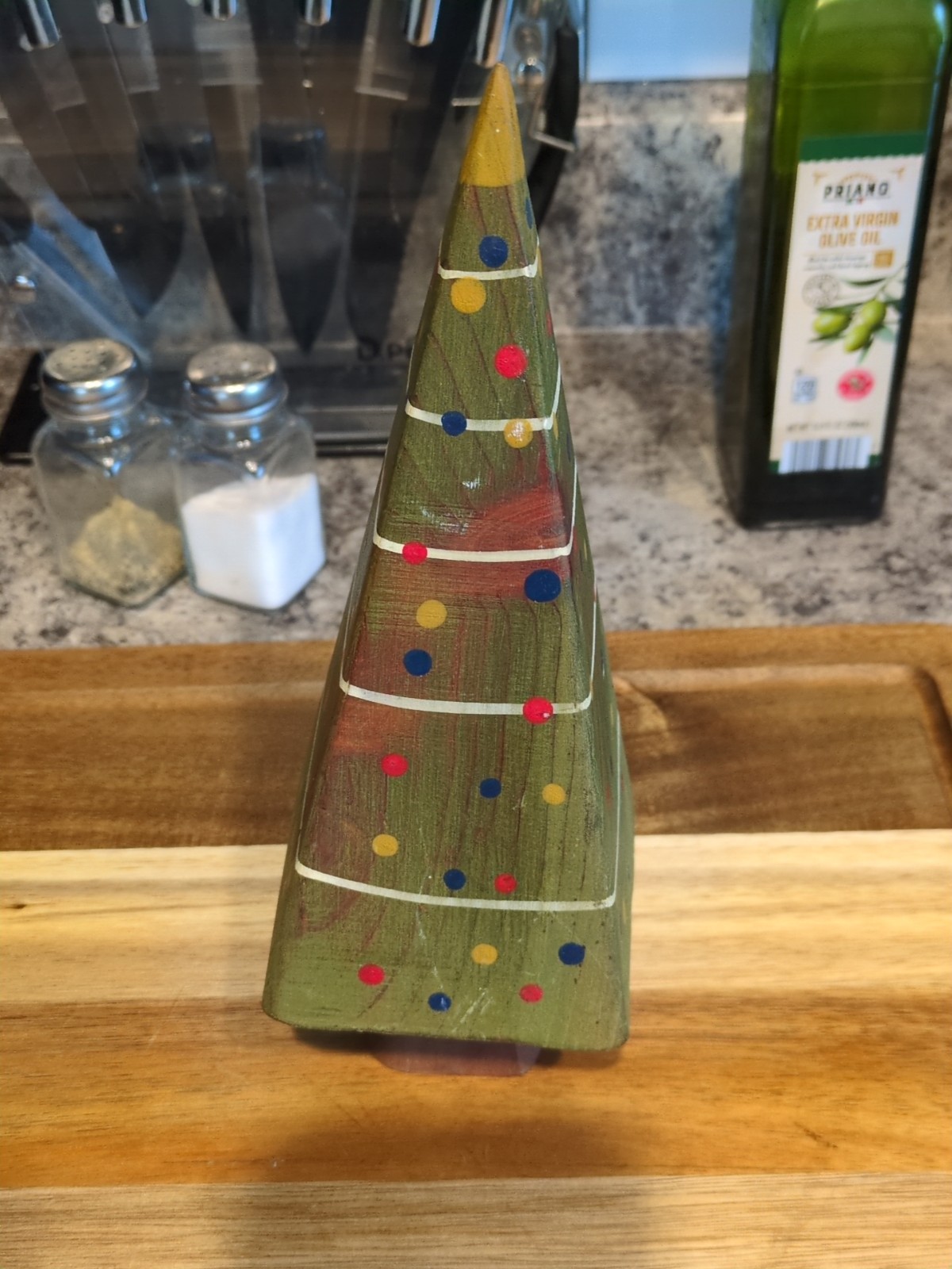 Vintage Wooden Christmas Tree Pepper Mill 10 in Holiday Decor Hand Painted