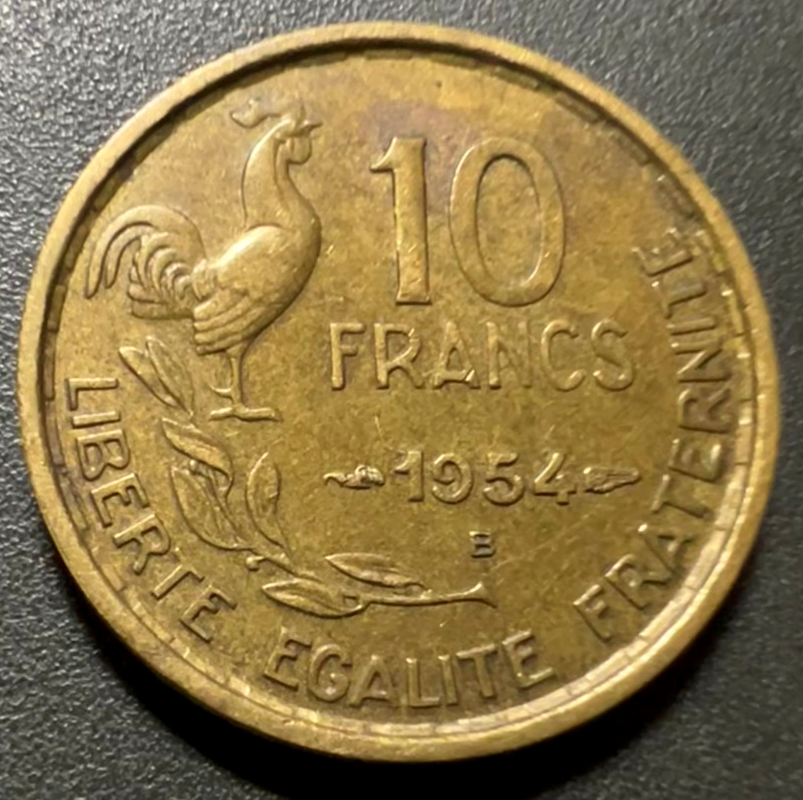 FRaNCE - Fourth Republic (1946-1958) Old Aluminum-Bronze Coin 10 Francs 1954 B *