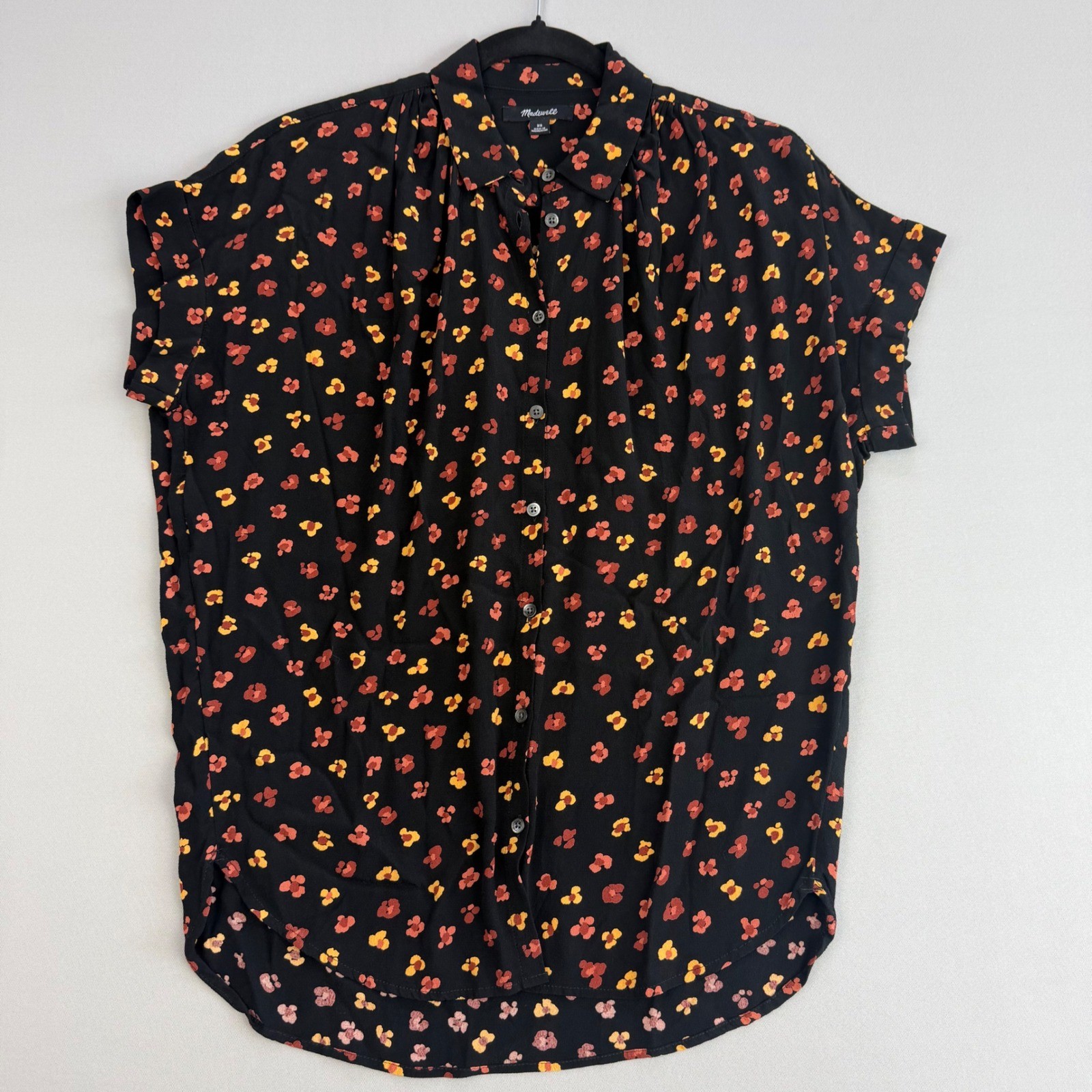 Madewell Central Drapey Shirt Feline Floral Boho Chic Button Down Boxy Top XS