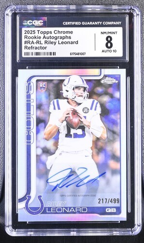 2025 Topps Chrome Riley Leonard Colts RA-RL Refractor /499 AUTO CGC 8