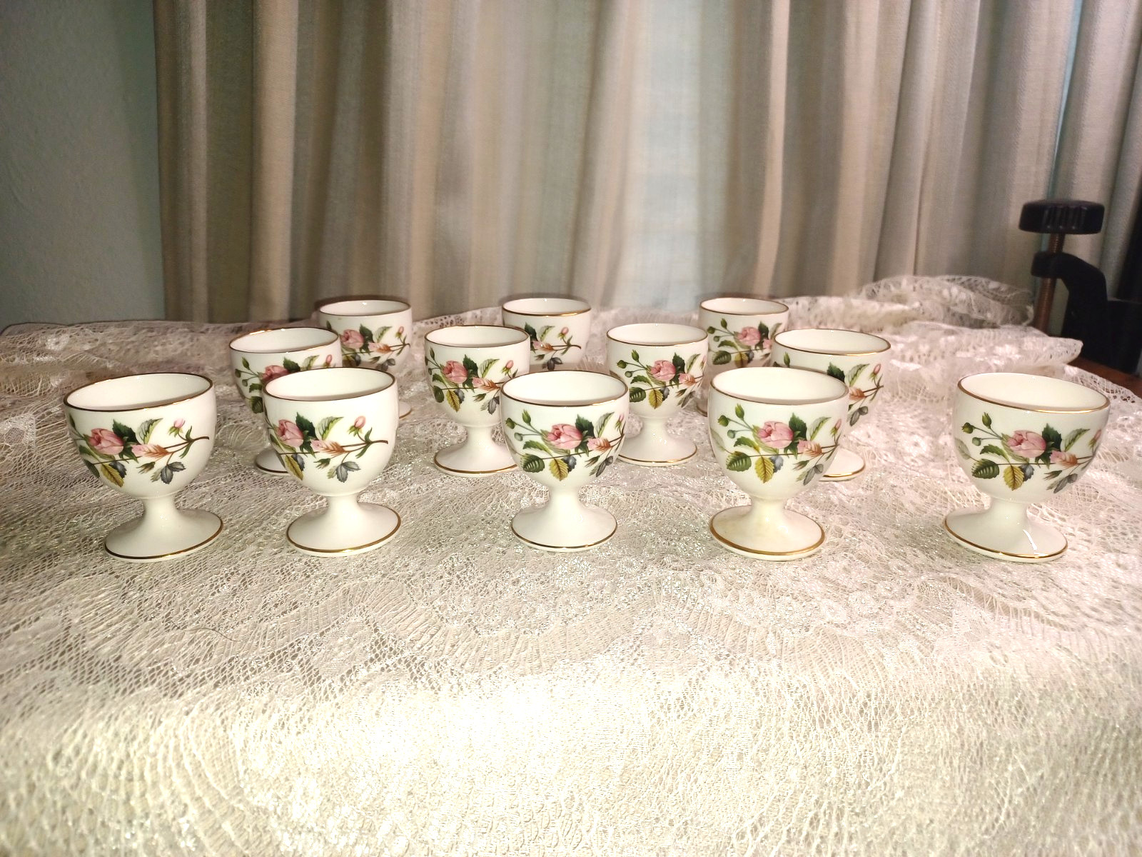 Vintage Wedgwood Hathaway Rose Pedestal Egg Cups Vintage Wedgwood Hathaway Rose Pedestal Egg Cups