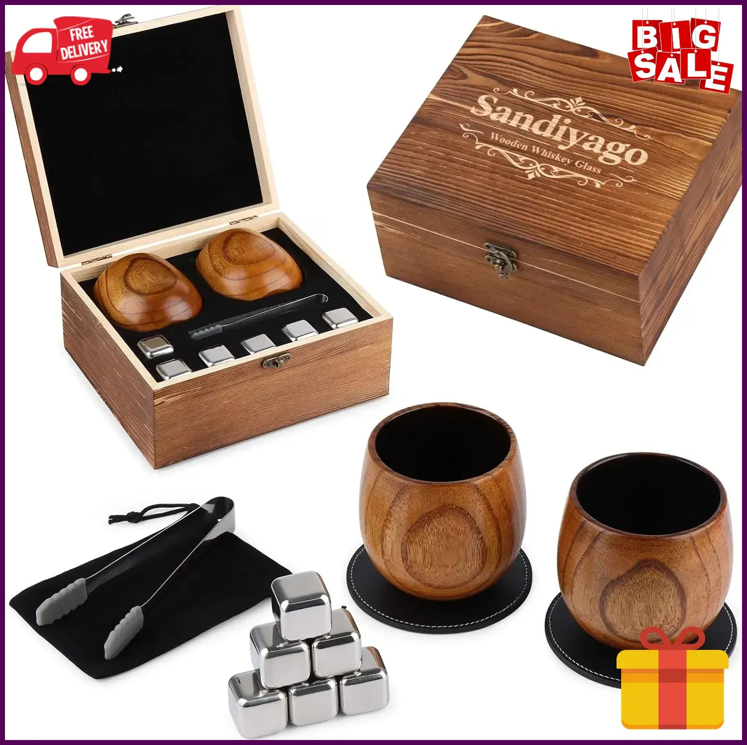 Charred Wooden Bourbon Drinking Cup Set,Oak and Smoke Whiskey Cup,Wooden Old