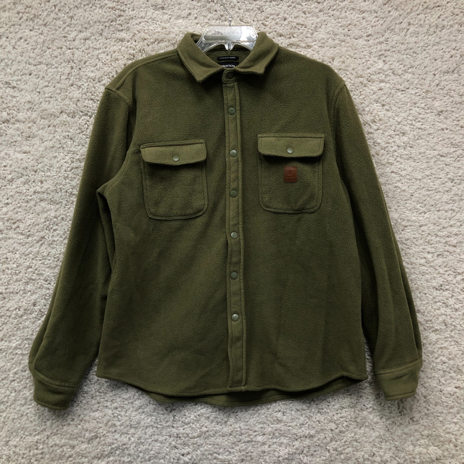 Brixton Button Up Shirt Medium Adult Green Standard Fit Bowery Fleece Snap Mens