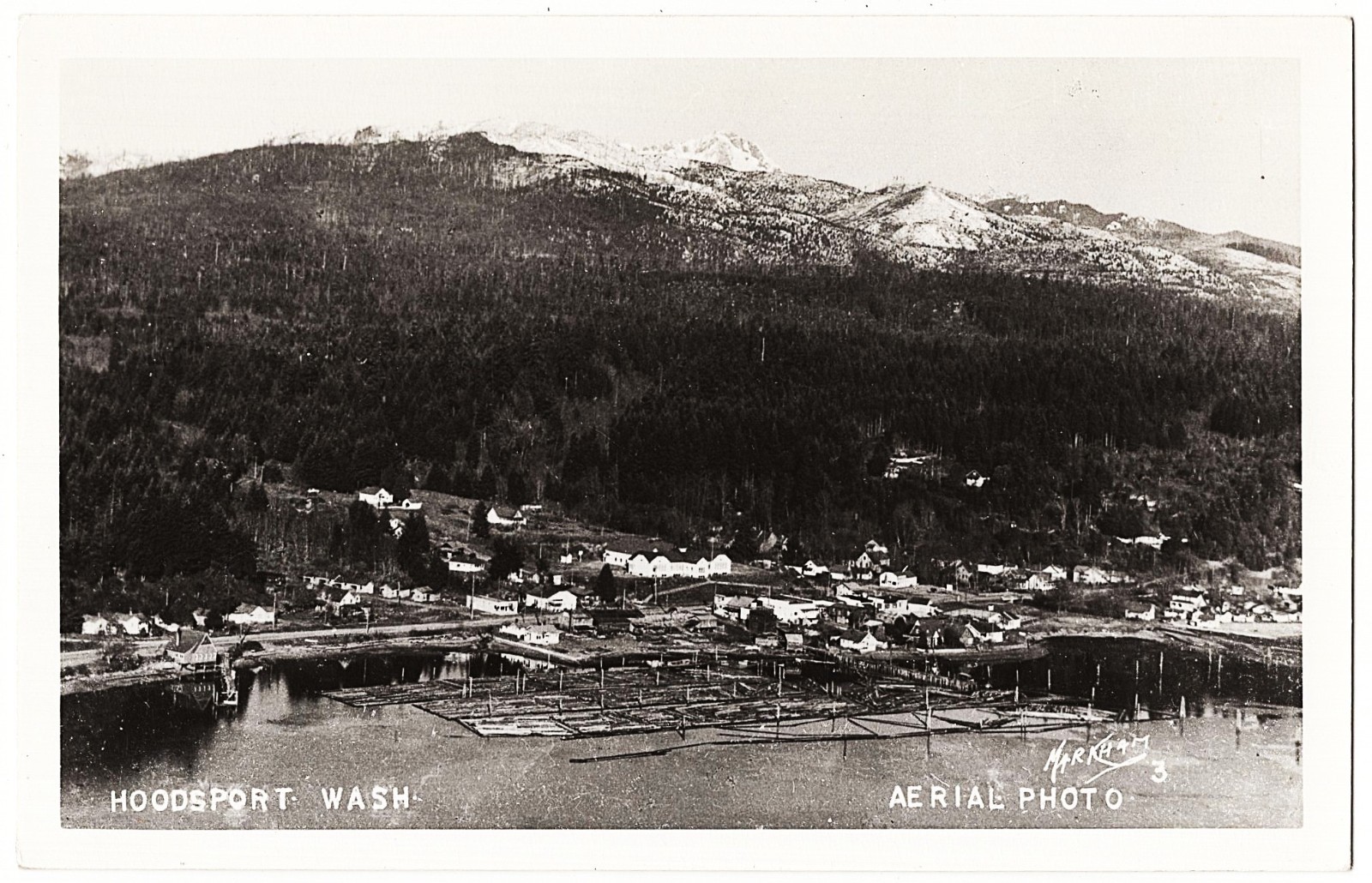 real photo Hoodsport WA - Aerial View lumber logs logging 1950s postcard RPPC