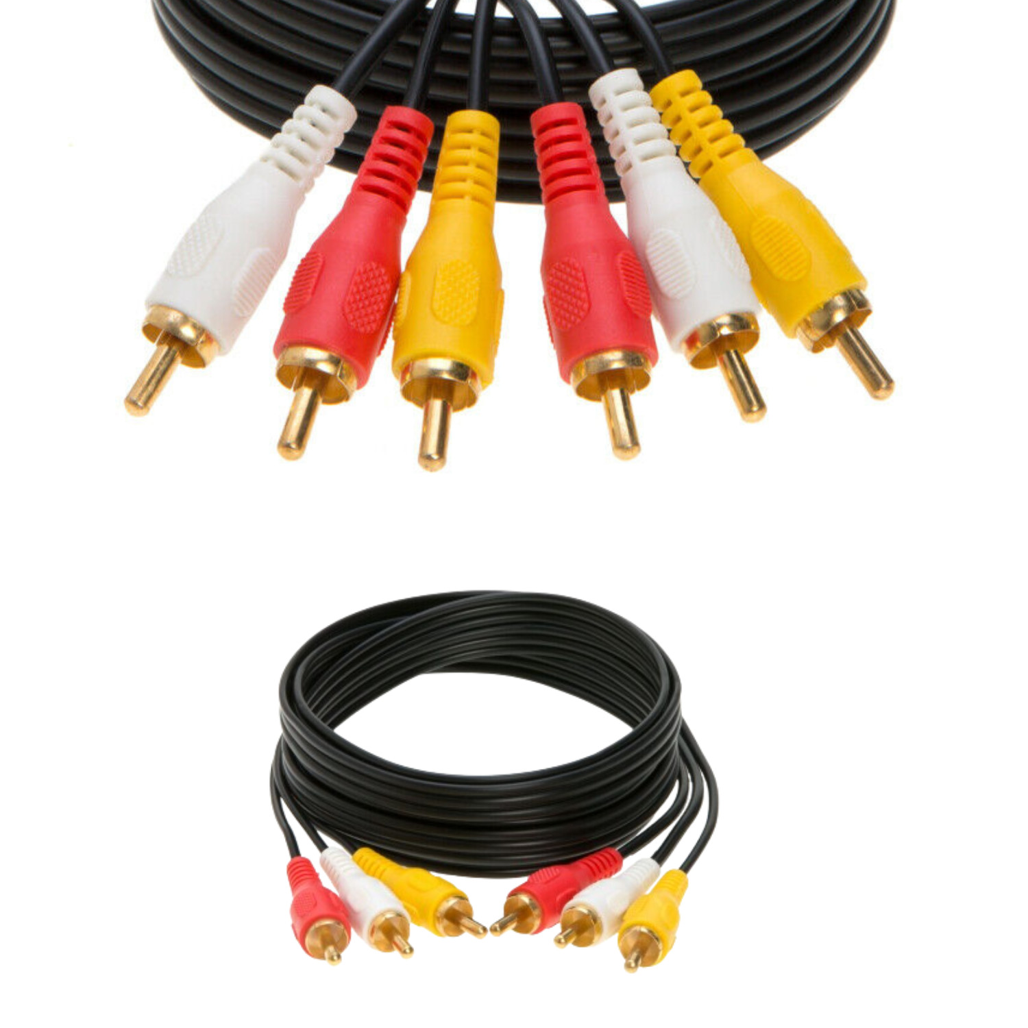 3 RCA Male to 3 RCA Male Cable Stereo AV Audio Video Composite Gold Plated LOT