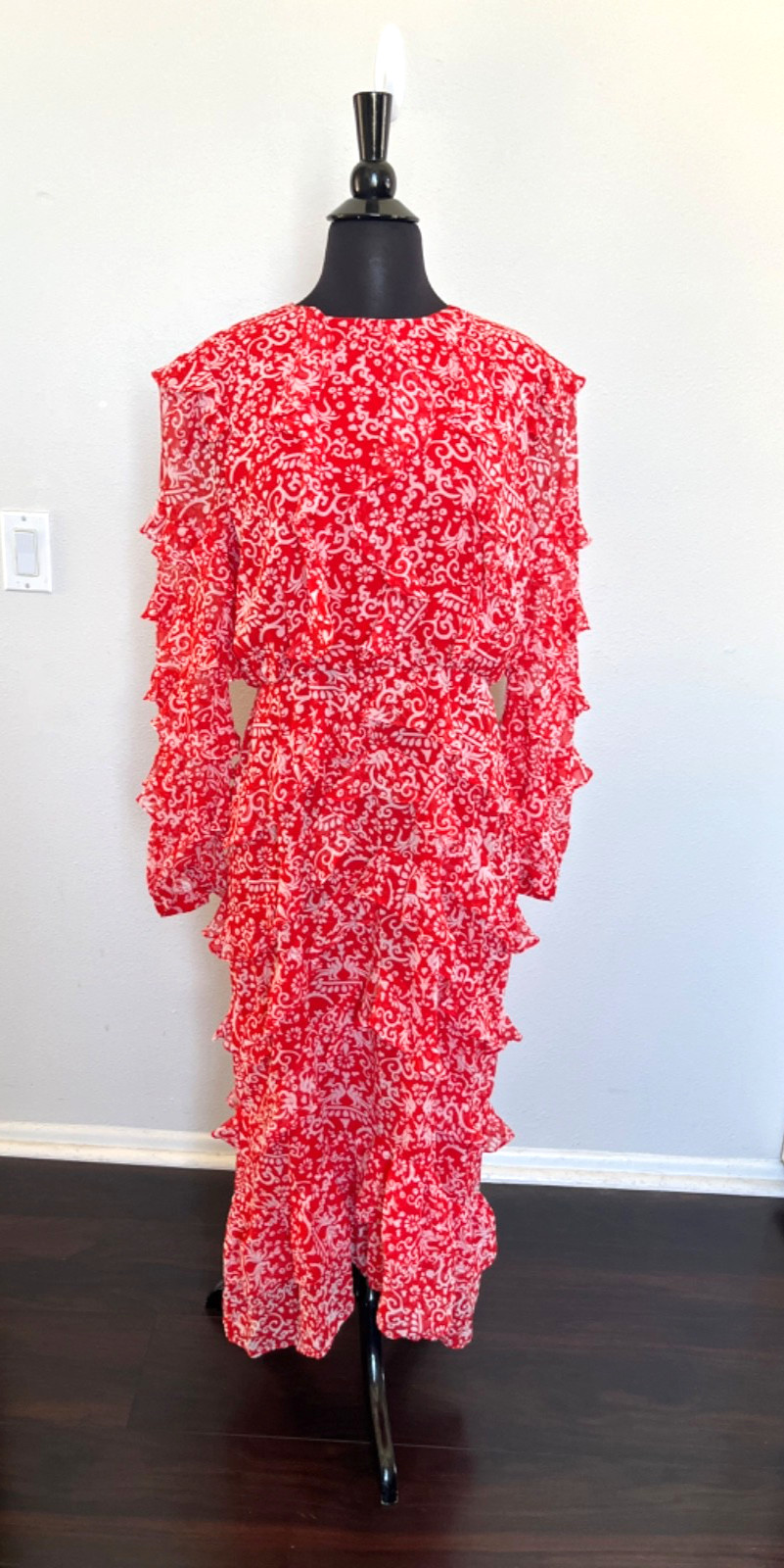 Saloni Victoria Silk Dress Sz UK14/U10 Ruffled Floral Wedding Guest Dinner Party