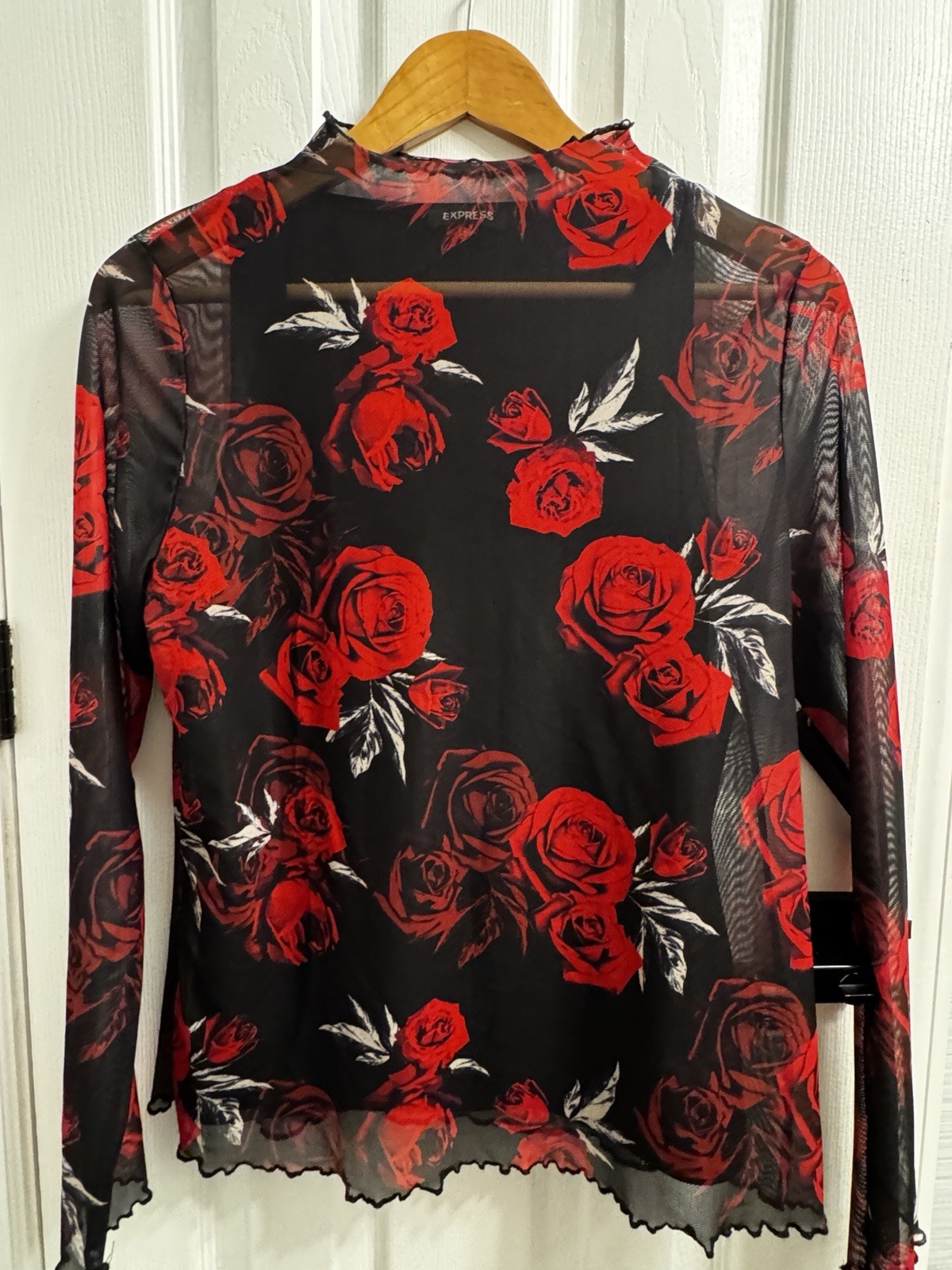 Express Women’s M Black Red Rose Mesh Top & Tank 2 Piece Y2K Floral Set