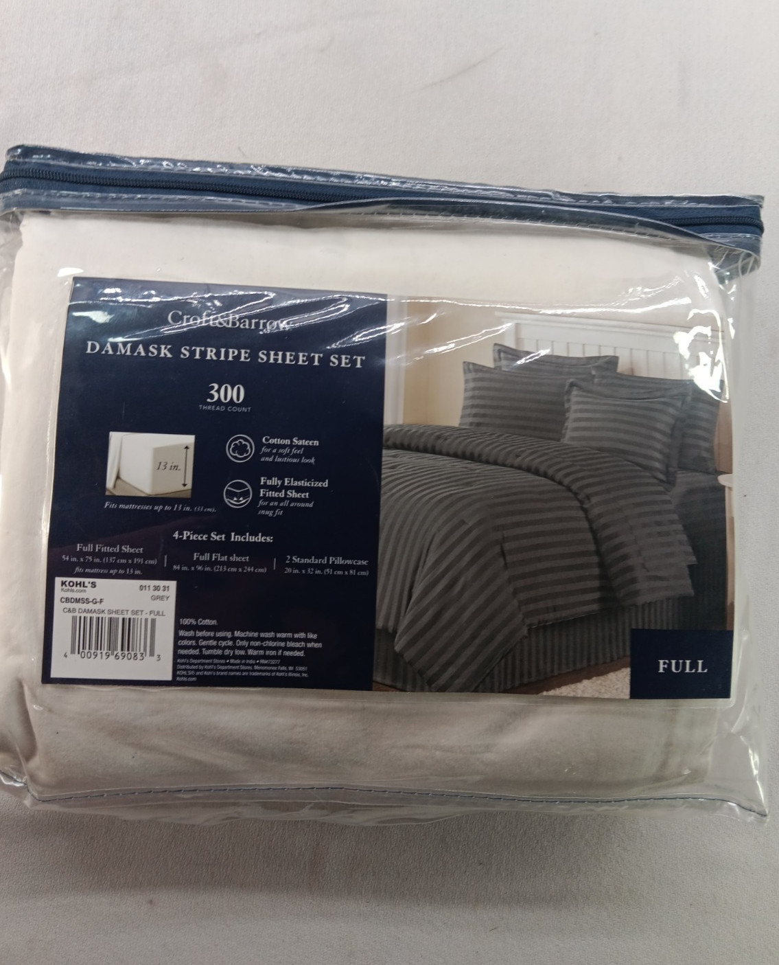 Kohl’s Croft and Barrow 4 piece Full Sheet Set 300 Count
