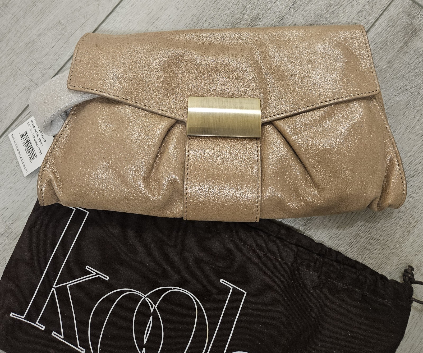 KOOBA HEIDI GOLD DUST LEATHER CLUTCH BAG $365 NWT STYLE #H7381-47 KOOBA HEIDI GOLD DUST LEATHER CLUTCH BAG $365 NWT STYLE #H7381-47