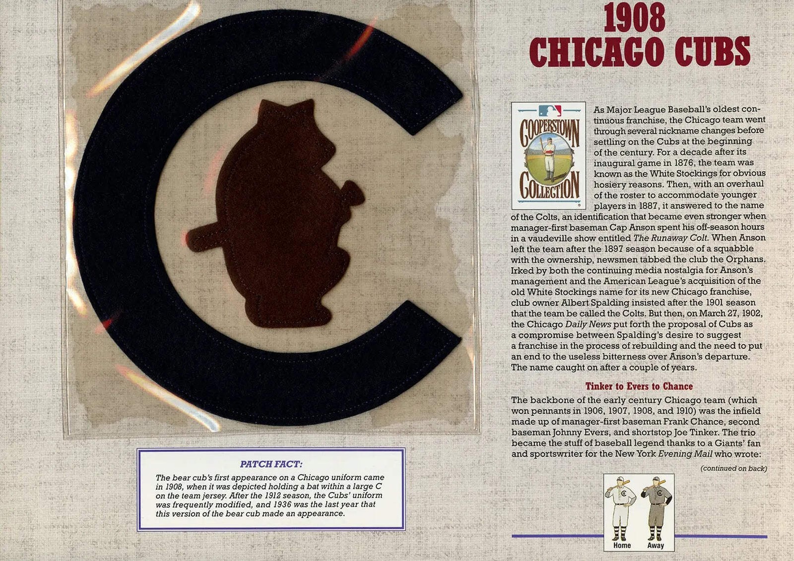 1908 Chicago Cubs Willabee & Ward Patch With Stat Card
