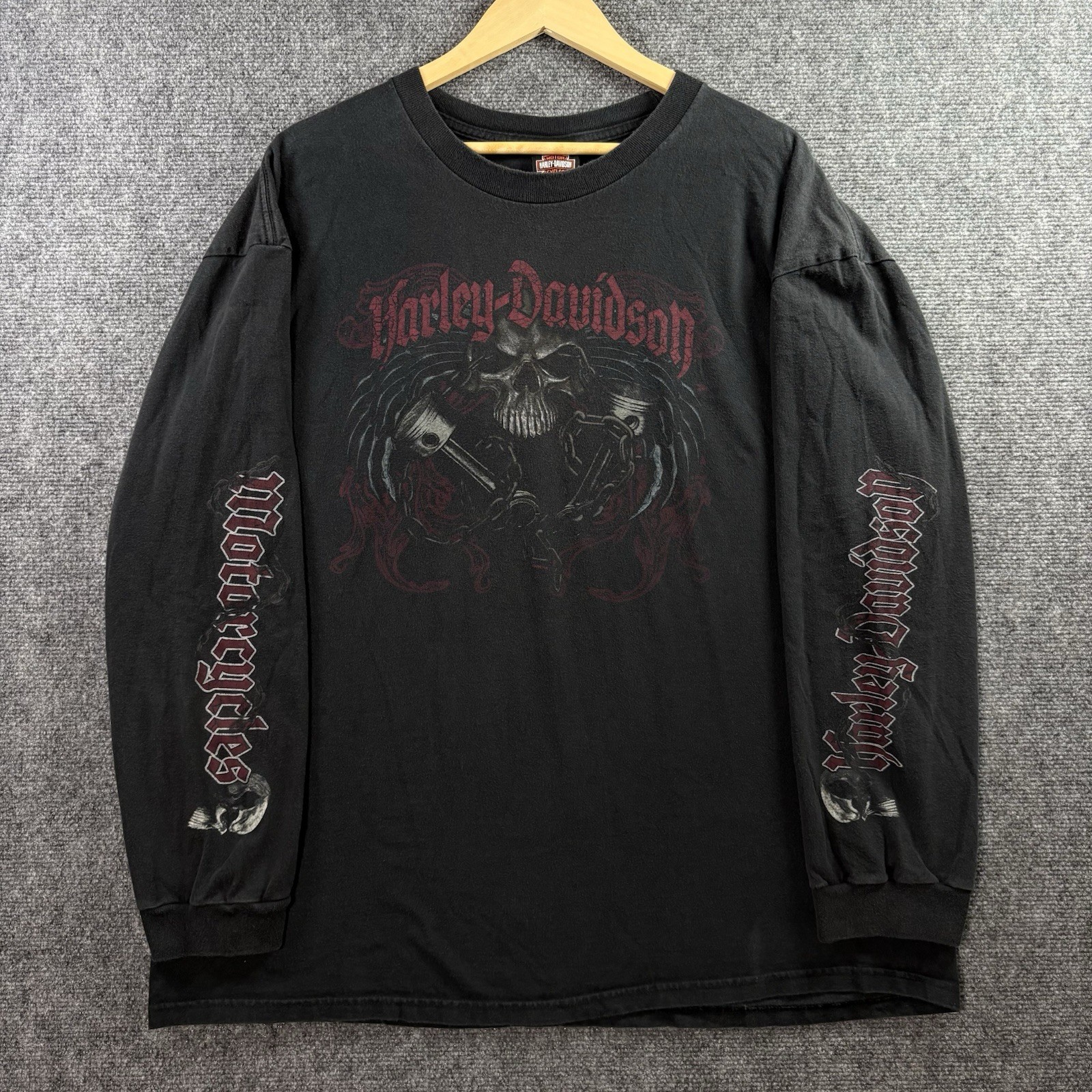 Y2K Harley Davidson Shirt Mens 2XL Long Sleeve Faded Grim Reaper Skull Adamec