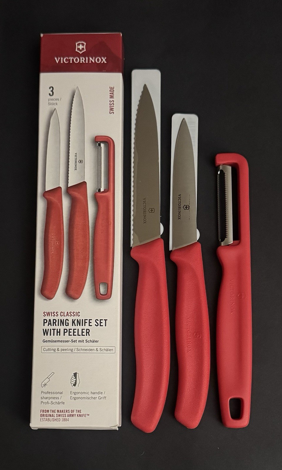 Victorinox 3-Piece Paring Knife Set W/ Peeler (Red) Victorinox 3-Piece Paring Knife Set W/ Peeler (Red)