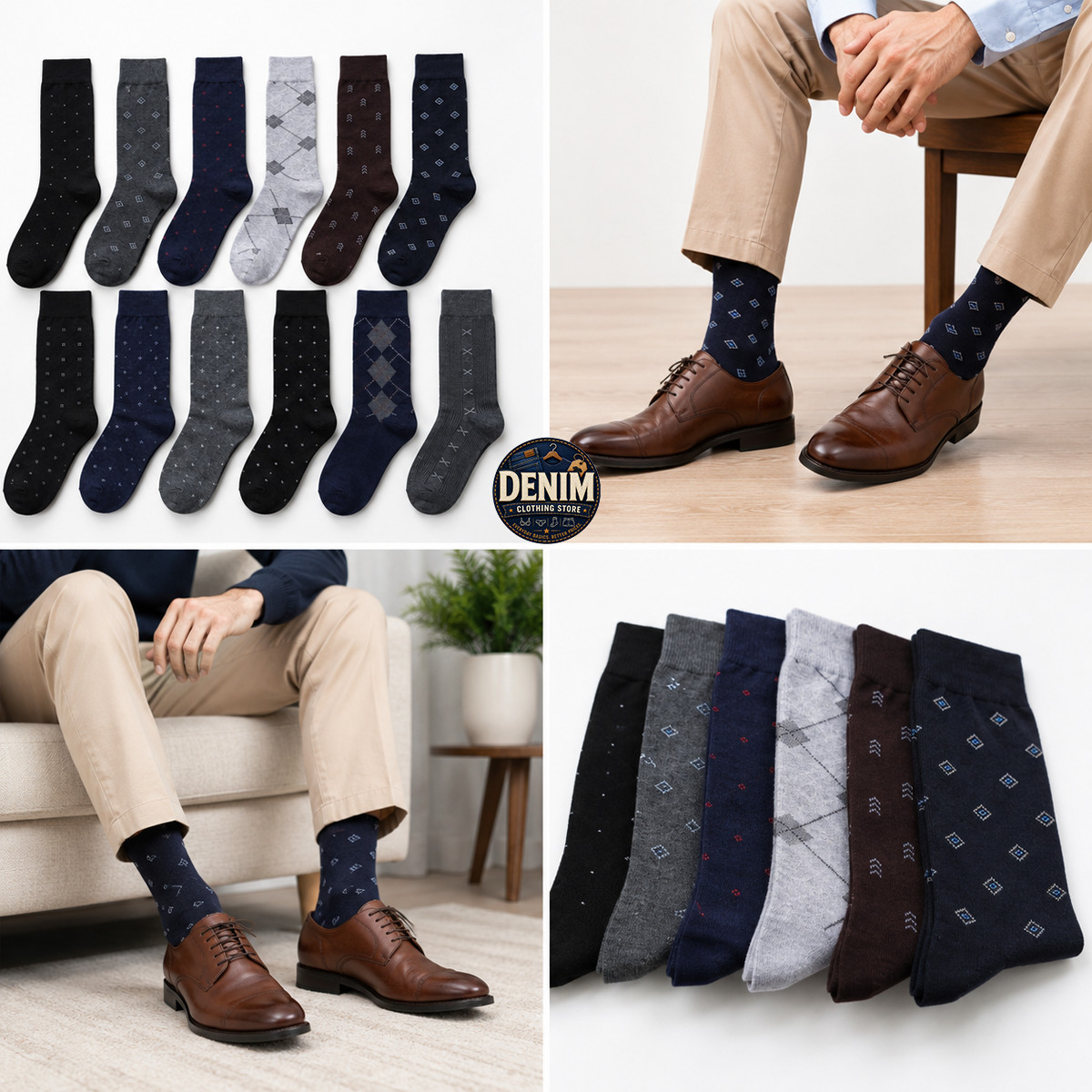 6 12 Pairs Men\'s Assorted Color Dress Socks Casual Crew Ribbed Breathable Socks