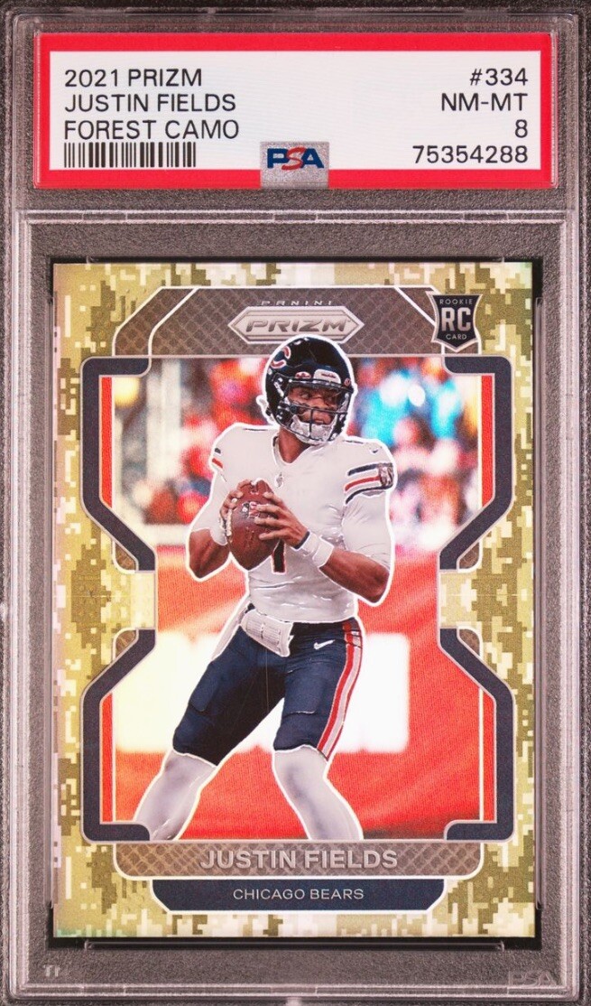 2021 Panini Prizm Justin Fields Forest Camo Rookie /15 #334 PSA 8 POP NO HIGHER