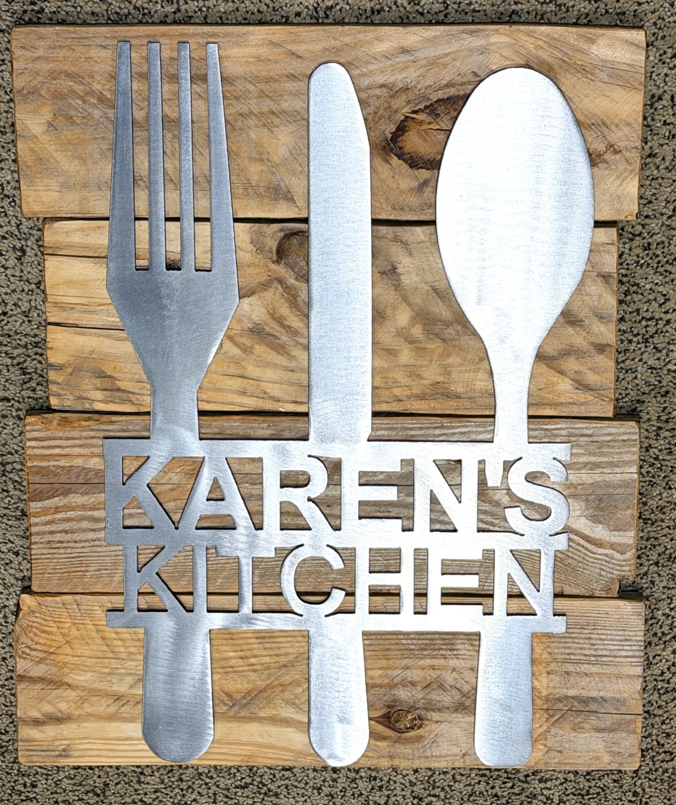 Karen's Kitchen Personalized Wall Decor Plaque Handcrafted Wood & Metal Karen