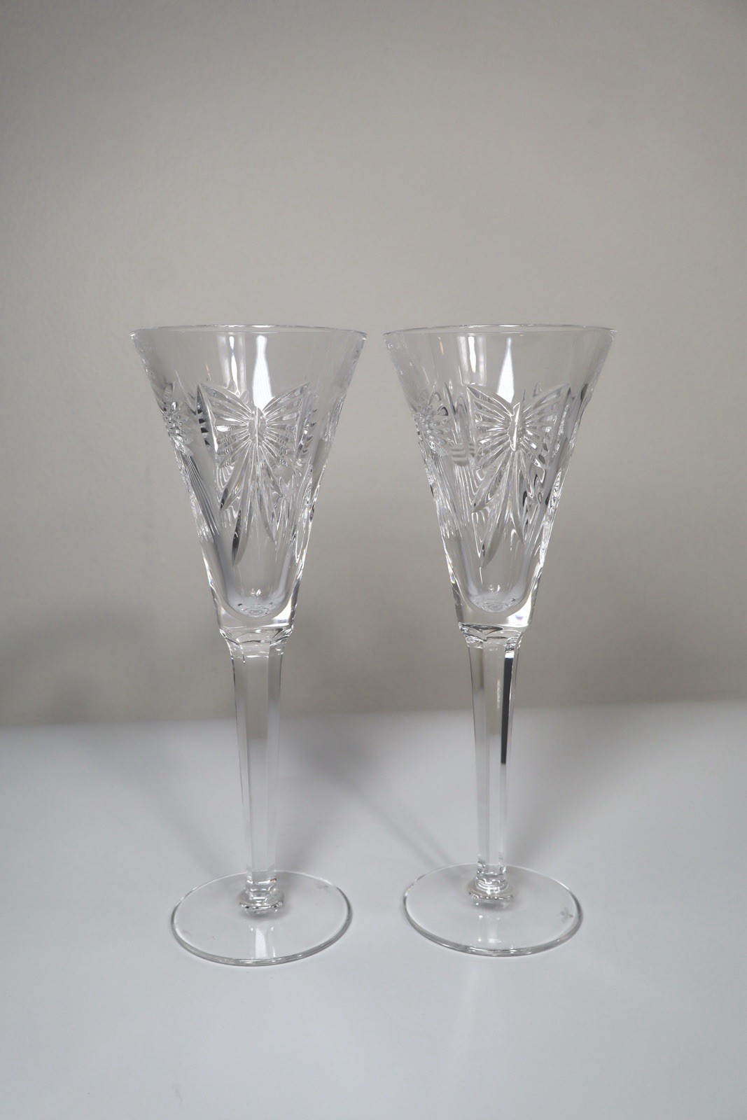 Waterford Millennium Universal 5 Toasts Crystal Champagne Flutes Pair Ireland