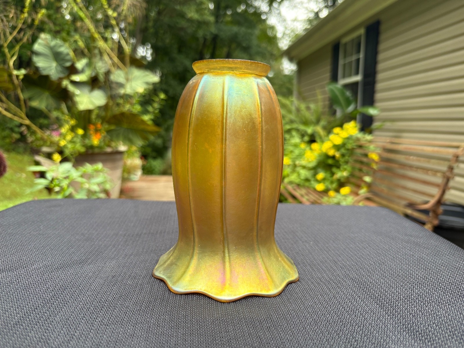 6\'\' Antique Signed Steuben Gold Aurene Tulip Shaped Art Glass Shades c1920 6\'\' Antique Signed Steuben Gold Aurene Tulip Shaped Art Glass Shades c1920